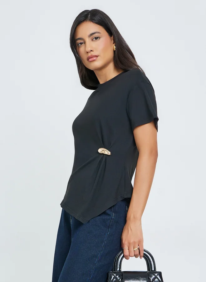 Styli Metal buckle decoration on casual summer knitted wrap