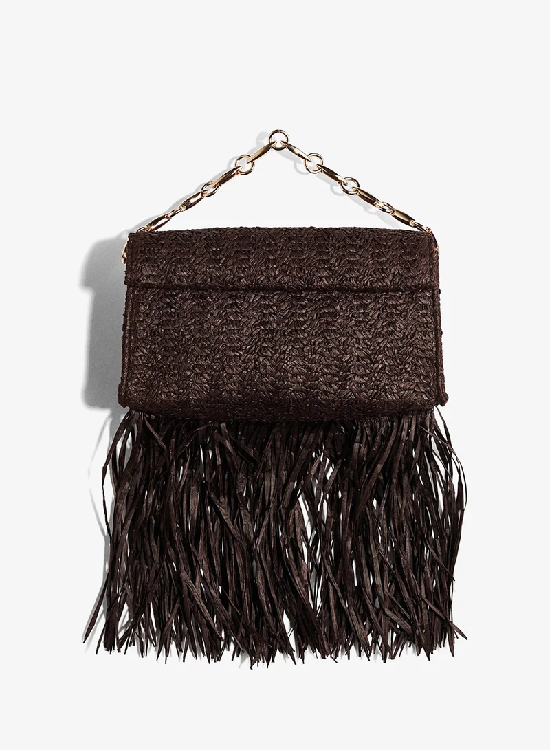 H&M Fringed straw clutch