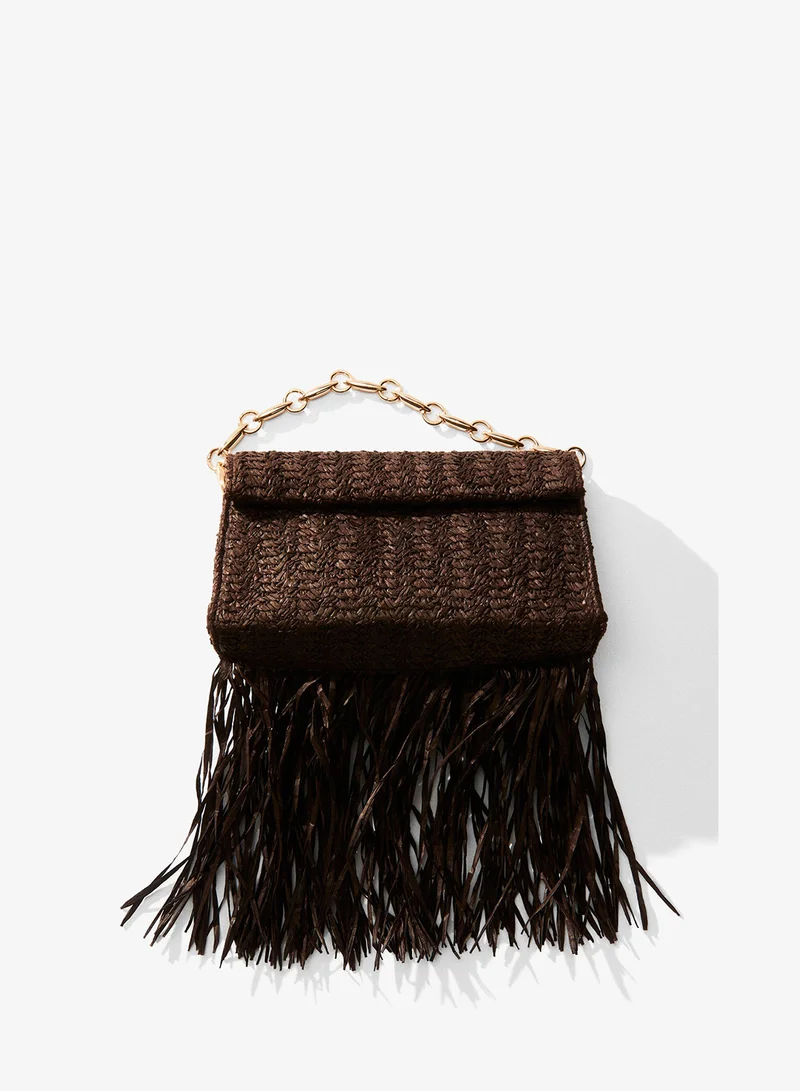 Fringed straw clutch