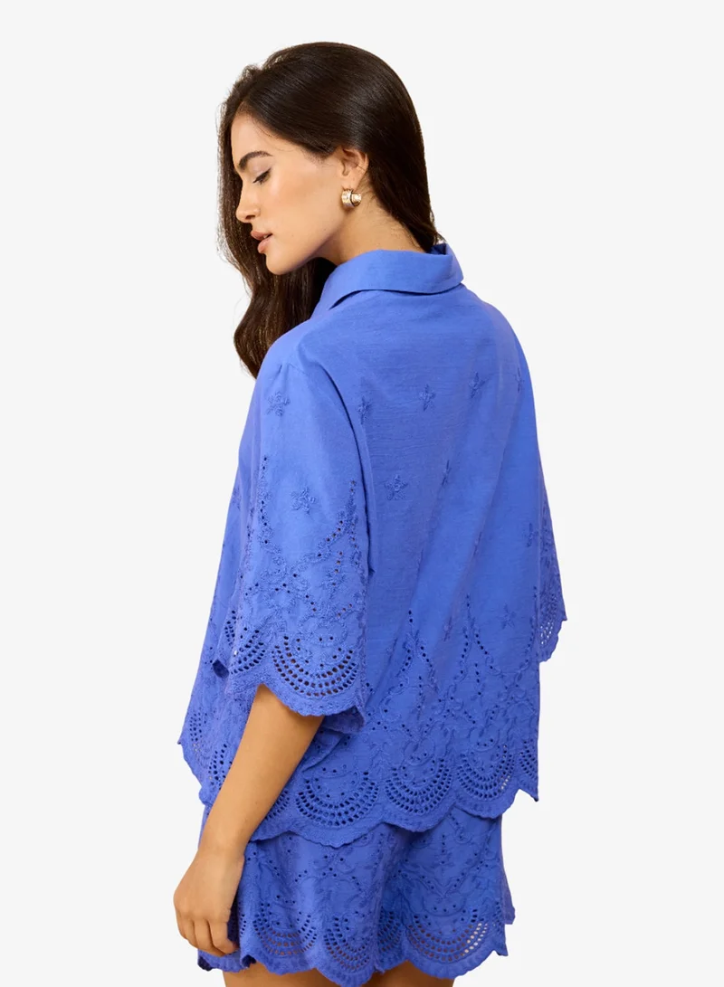 ليتل مسترس قميص مطرز أزرق