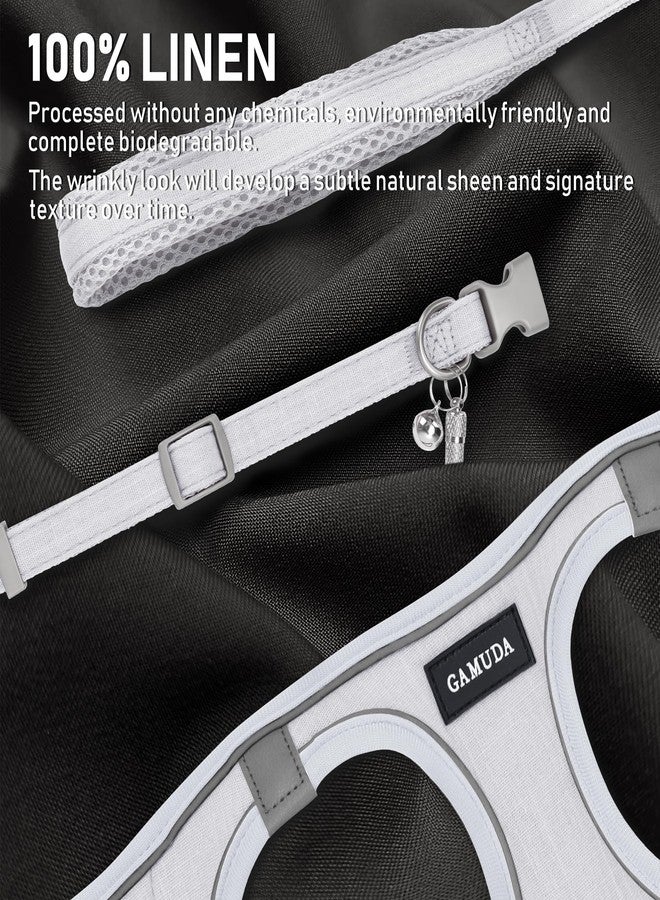 GAMUDA Small Pet Harness Collar and Leash Set, Step in No Chock No Pull Linen Fabric Soft Mesh Dog Vest Harnesses Reflective for Dogs Puppy Cats Kitten Rabbit (White, S) - Image 2