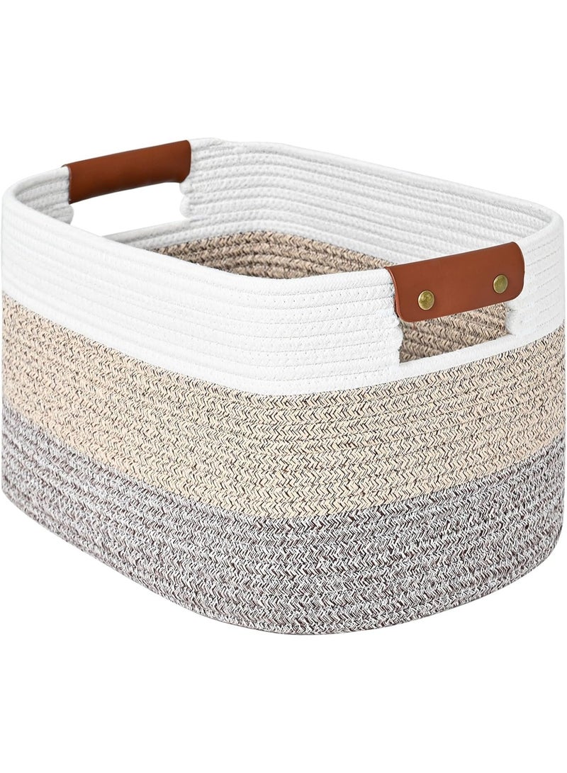 فيلورا ورلد سلة تخزين، سلال تخزين لتنظيم الأرفف، سلال من حبل القطن للتخزين، سلة منسوجة للألعاب، سلال مناشف للحمام (تدرج بني، عبوة واحدة) - Image 1