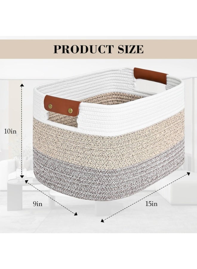 فيلورا ورلد سلة تخزين، سلال تخزين لتنظيم الأرفف، سلال من حبل القطن للتخزين، سلة منسوجة للألعاب، سلال مناشف للحمام (تدرج بني، عبوة واحدة) - Image 2