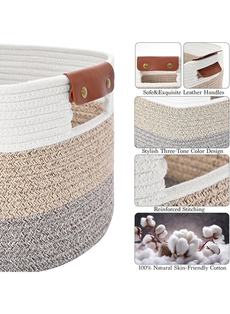 فيلورا ورلد سلة تخزين، سلال تخزين لتنظيم الأرفف، سلال من حبل القطن للتخزين، سلة منسوجة للألعاب، سلال مناشف للحمام (تدرج بني، عبوة واحدة) - Image 3