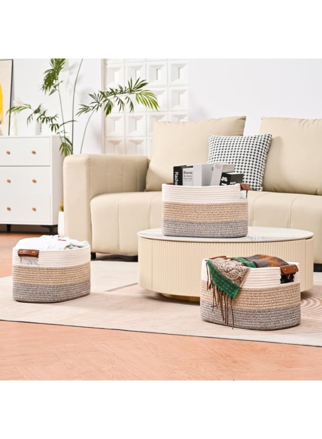 فيلورا ورلد سلة تخزين، سلال تخزين لتنظيم الأرفف، سلال من حبل القطن للتخزين، سلة منسوجة للألعاب، سلال مناشف للحمام (تدرج بني، عبوة واحدة) - Image 4