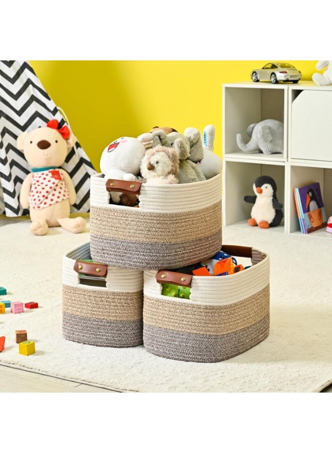 فيلورا ورلد سلة تخزين، سلال تخزين لتنظيم الأرفف، سلال من حبل القطن للتخزين، سلة منسوجة للألعاب، سلال مناشف للحمام (تدرج بني، عبوة واحدة) - Image 5