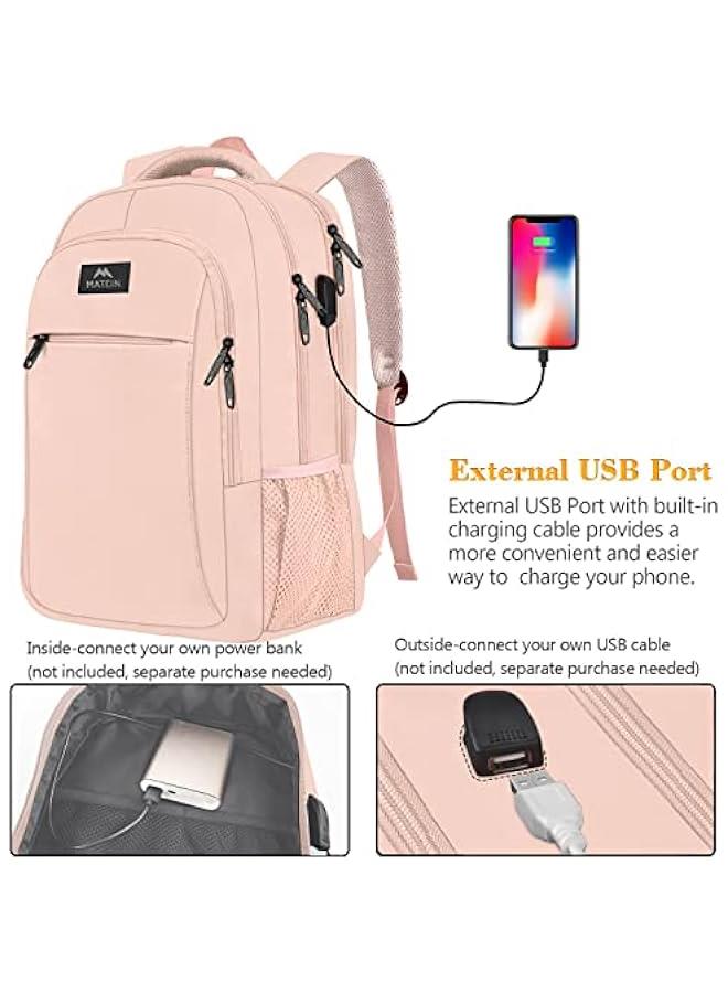 Arabest Pink Anti Theft Travel Backpack with USB Charging Port for Women, Water Resistant Lightweight Laptop Daypack Fits Macbook Up to 14inch - Image 2
