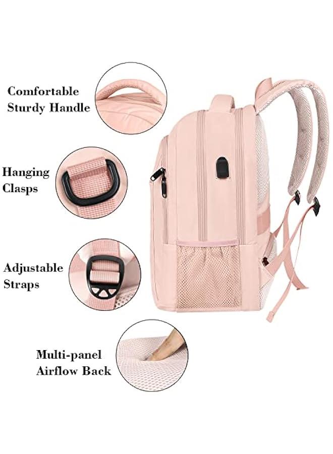 Arabest Pink Anti Theft Travel Backpack with USB Charging Port for Women, Water Resistant Lightweight Laptop Daypack Fits Macbook Up to 14inch - Image 4