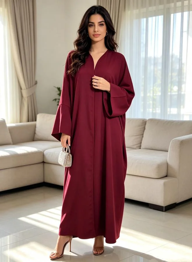 Take Two Burgundy Plain Abaya for Daytime Wear