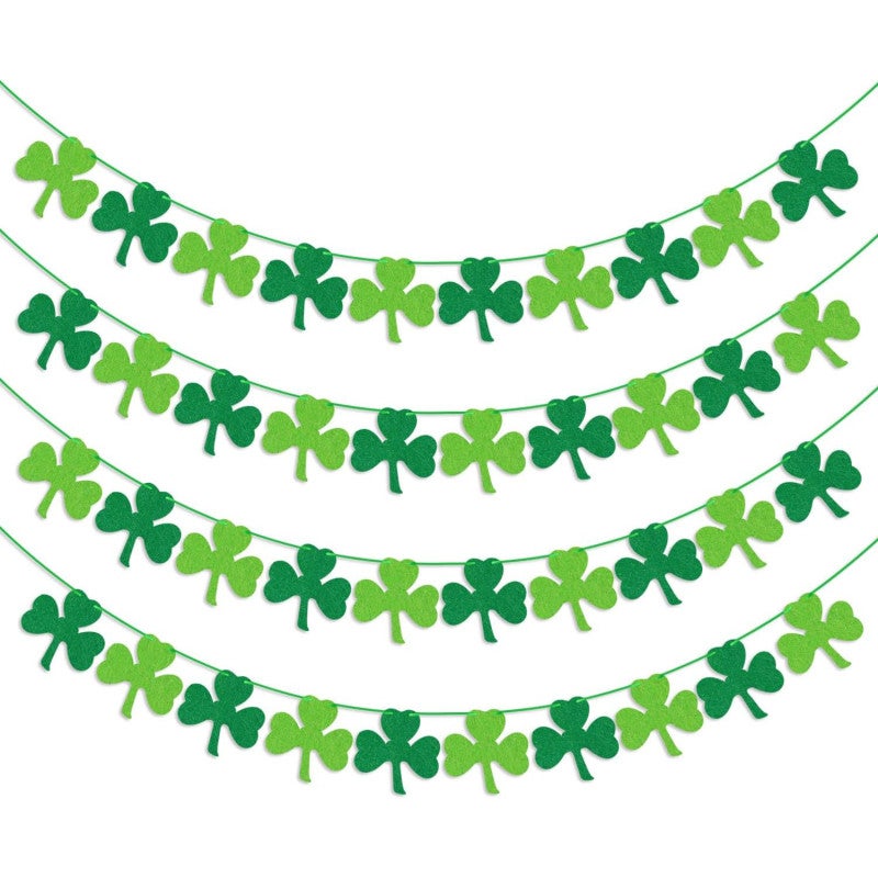 Shamrock Garland 4Pcs Durable Waterproof Material - Quick Easy Installation Green Clover Garland for St. Patrick's Day Party Classroom Outdoor Use - Image 1