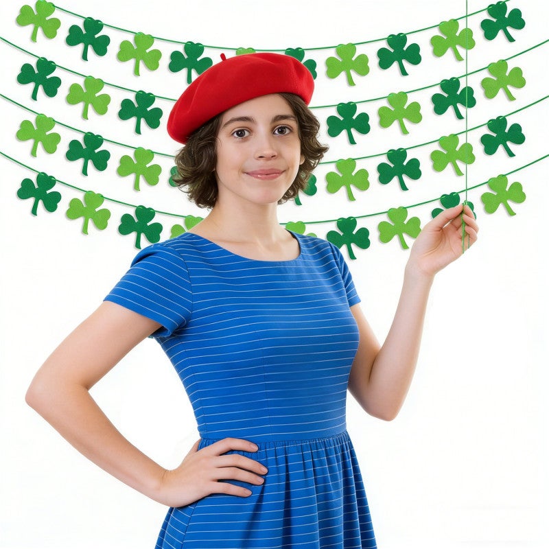 Shamrock Garland 4Pcs Durable Waterproof Material - Quick Easy Installation Green Clover Garland for St. Patrick's Day Party Classroom Outdoor Use - Image 3