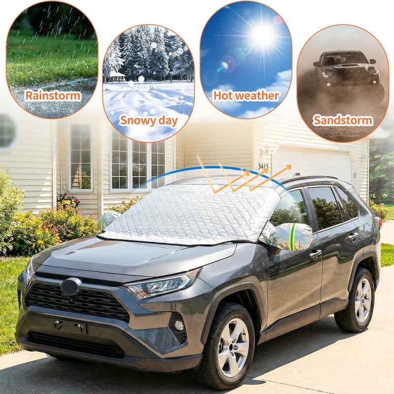 iZoeL Car Windshield Magnetic Snow Cover with Wing Mirror Cover - XL SUV Truck Size 157CM x 126CM - Image 5
