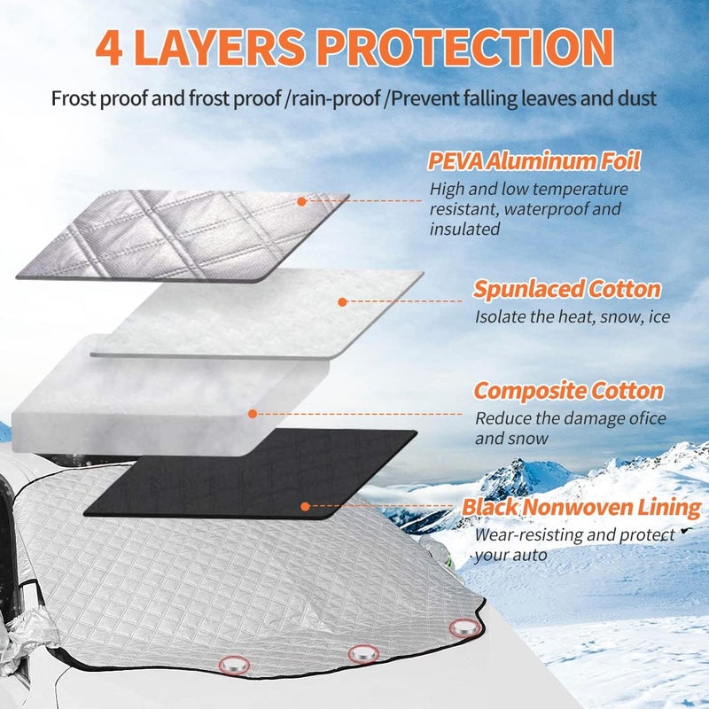 iZoeL Car Windshield Magnetic Snow Cover with Wing Mirror Cover - XL SUV Truck Size 157CM x 126CM - Image 3