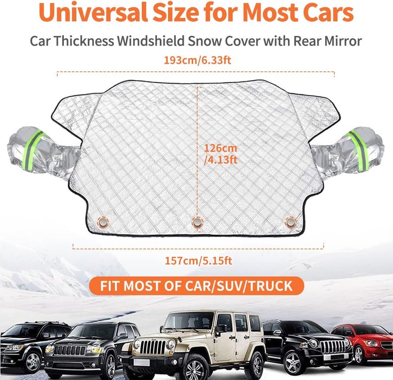 iZoeL Car Windshield Magnetic Snow Cover with Wing Mirror Cover - XL SUV Truck Size 157CM x 126CM - Image 2