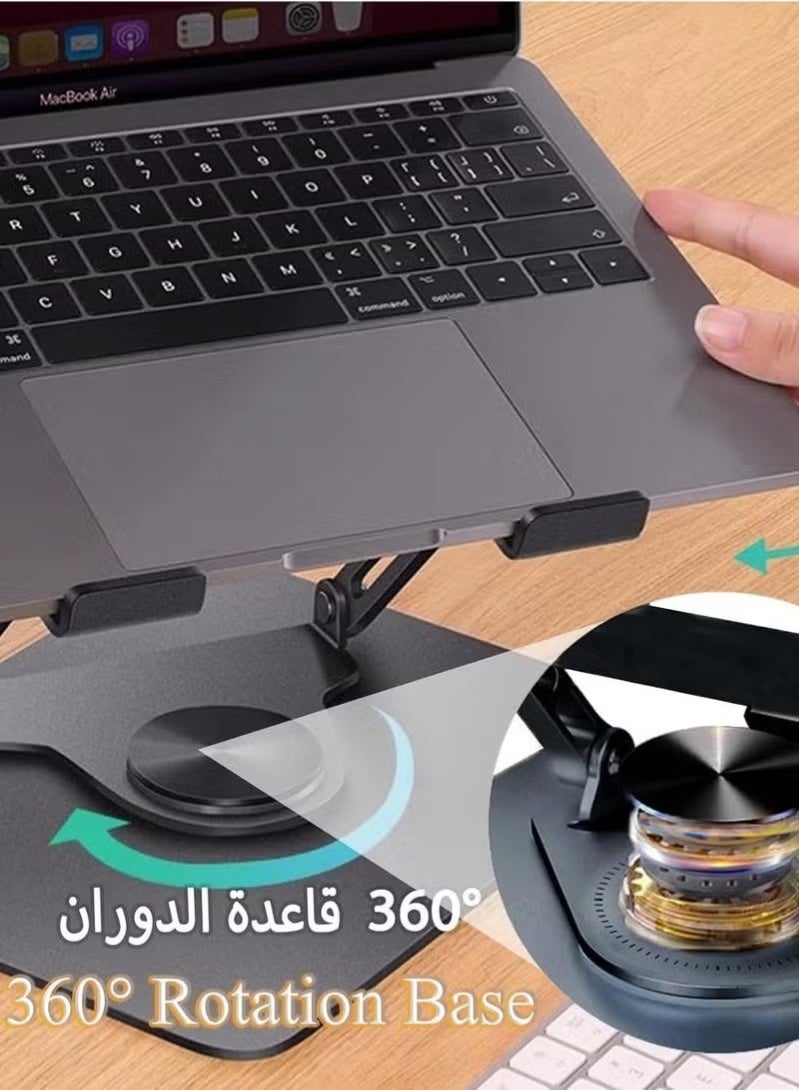 Rock Pow Laptop Stand with Dual Cooling Fan Heat Dissipation with Anti-Slip Pads Compatible with 10-17inch Notebook 360° Rotating Aluminium Computer Riser Holder for Desk - Image 2