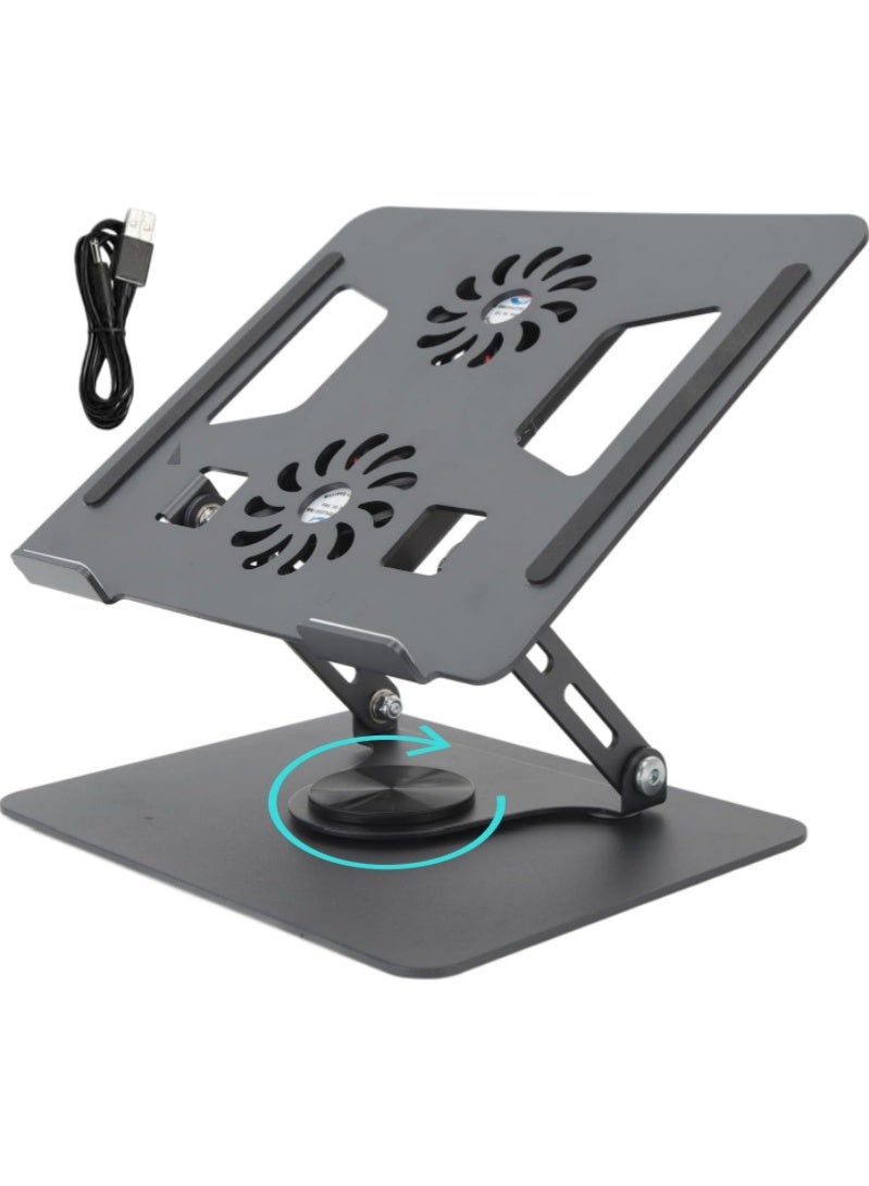 Rock Pow Laptop Stand with Dual Cooling Fan Heat Dissipation with Anti-Slip Pads Compatible with 10-17inch Notebook 360° Rotating Aluminium Computer Riser Holder for Desk - Image 1