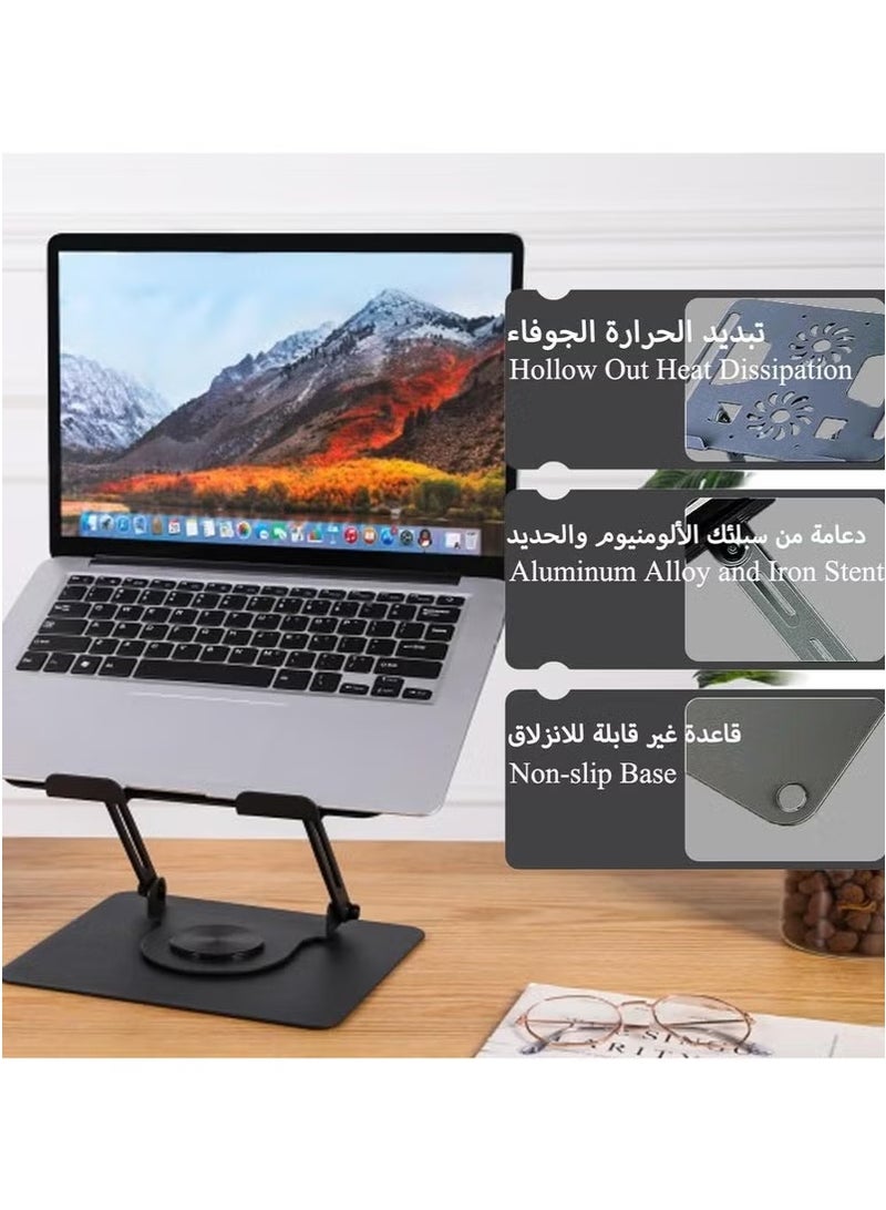 Rock Pow Laptop Stand with Dual Cooling Fan Heat Dissipation with Anti-Slip Pads Compatible with 10-17inch Notebook 360° Rotating Aluminium Computer Riser Holder for Desk - Image 3