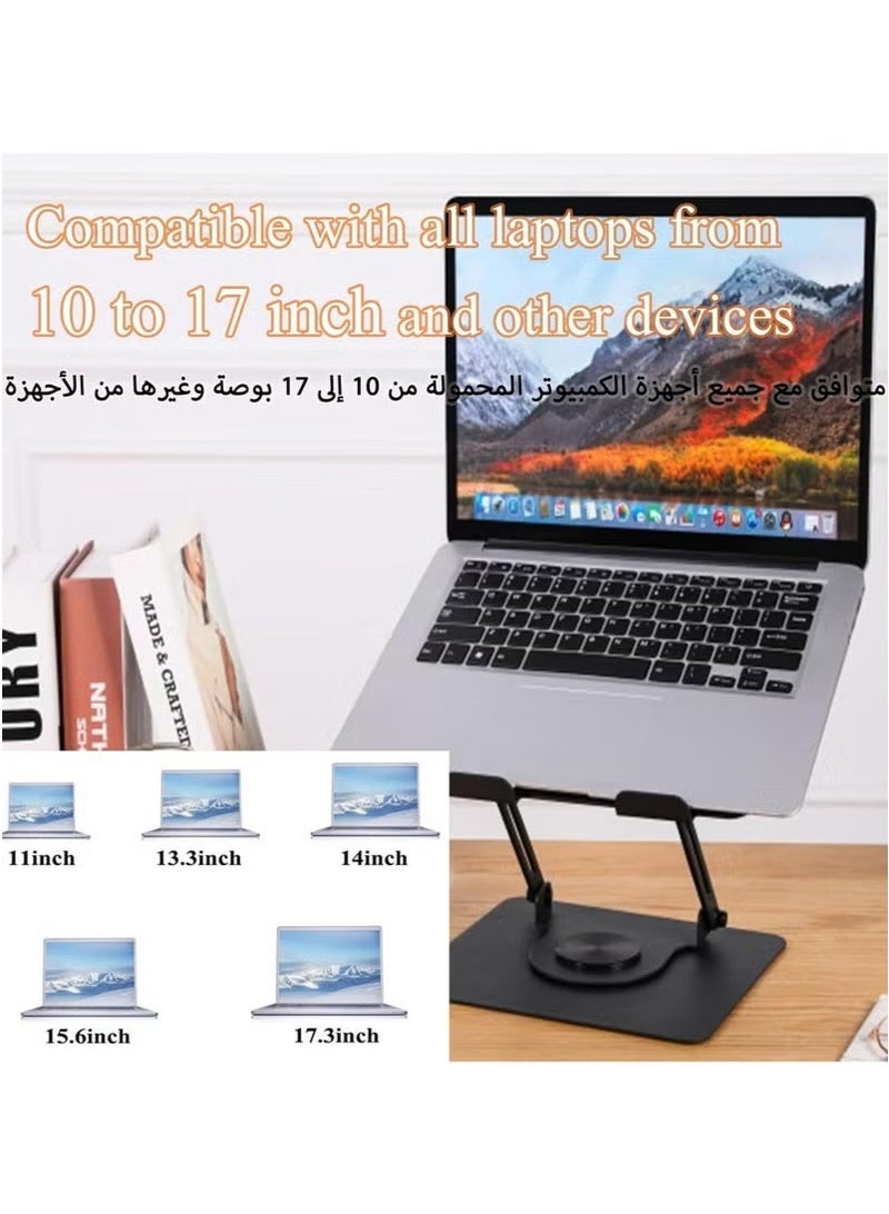 Rock Pow Laptop Stand with Dual Cooling Fan Heat Dissipation with Anti-Slip Pads Compatible with 10-17inch Notebook 360° Rotating Aluminium Computer Riser Holder for Desk - Image 4