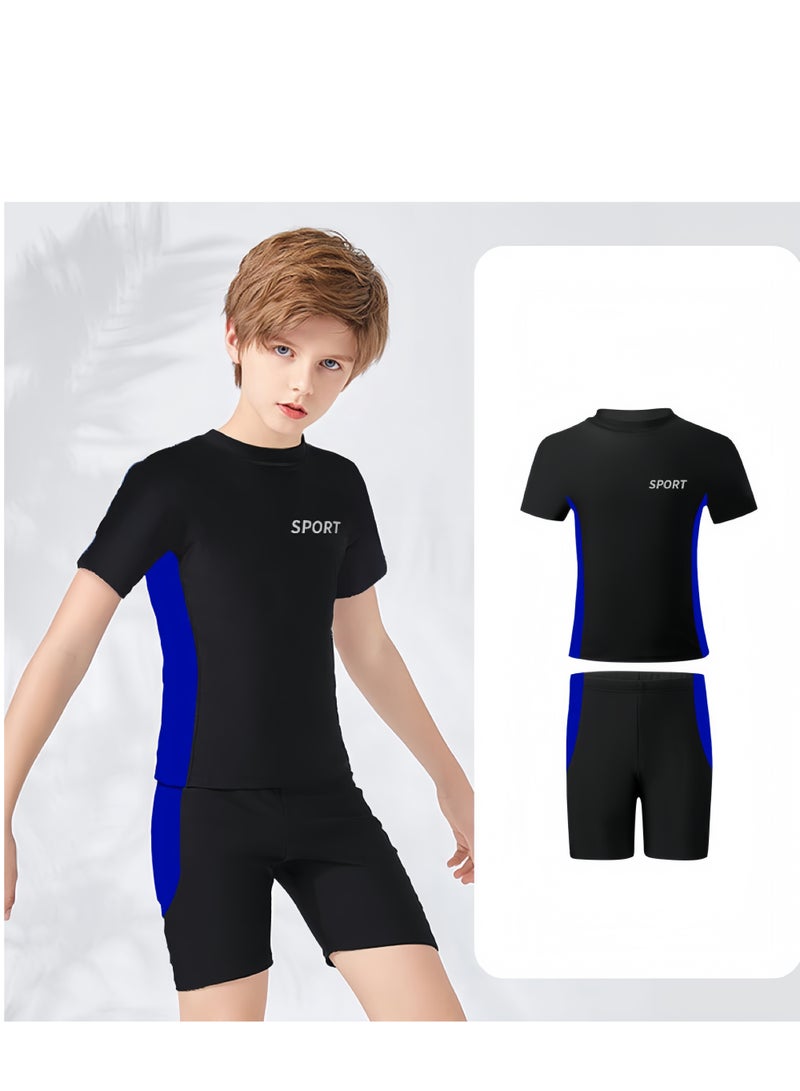 Lee Yon 2-Piece Boys Swimsuit Swimming Trunks Set, Toddler Kids Training Quick Dry Swimwear Children Short Sleeves Clothing Beachwear Split Bathing Suit for Summer, (Size L, suitable for 35-45kg/120-155cm), Black  - Image 1