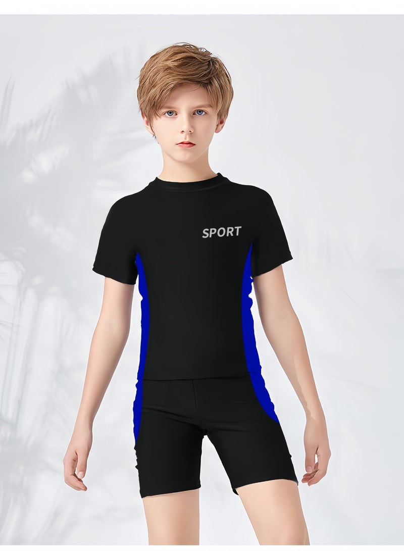 Lee Yon 2-Piece Boys Swimsuit Swimming Trunks Set, Toddler Kids Training Quick Dry Swimwear Children Short Sleeves Clothing Beachwear Split Bathing Suit for Summer, (Size L, suitable for 35-45kg/120-155cm), Black  - Image 3