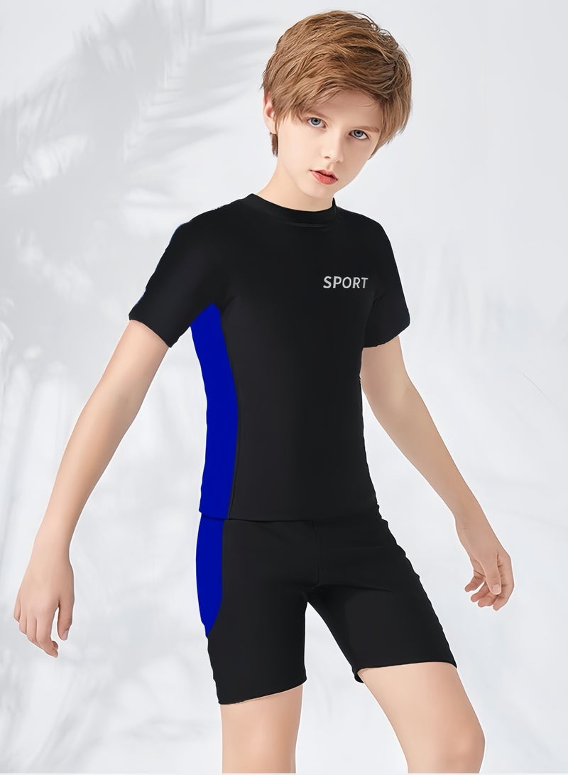 Lee Yon 2-Piece Boys Swimsuit Swimming Trunks Set, Toddler Kids Training Quick Dry Swimwear Children Short Sleeves Clothing Beachwear Split Bathing Suit for Summer, (Size L, suitable for 35-45kg/120-155cm), Black  - Image 5