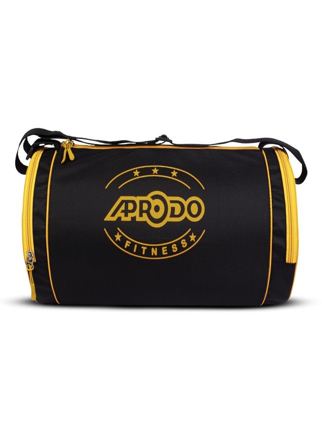 APRODO Polyester PU Coated Sports Duffle/Shoulder/Gym Bag for Men & Women, 23L (18 x 9 x 9) Inch (Black/G Yellow) - Image 1