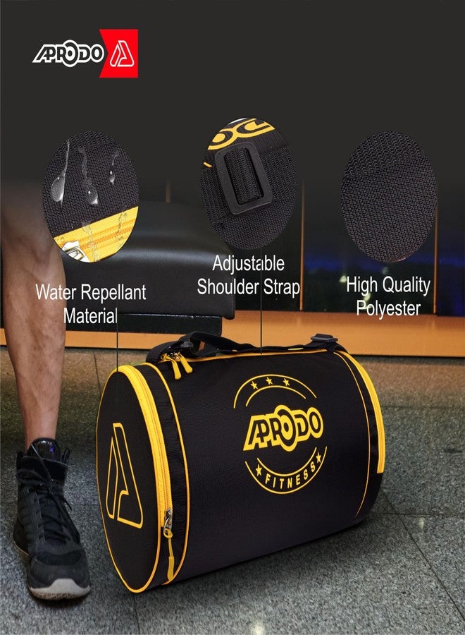 APRODO Polyester PU Coated Sports Duffle/Shoulder/Gym Bag for Men & Women, 23L (18 x 9 x 9) Inch (Black/G Yellow) - Image 3
