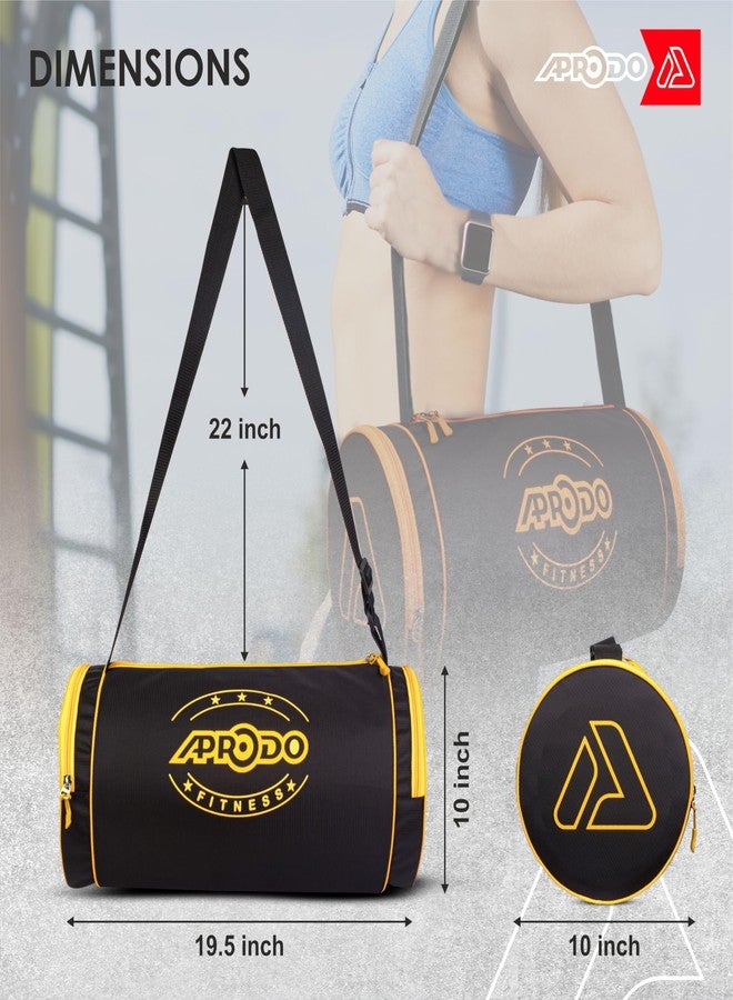 APRODO Polyester PU Coated Sports Duffle/Shoulder/Gym Bag for Men & Women, 23L (18 x 9 x 9) Inch (Black/G Yellow) - Image 4