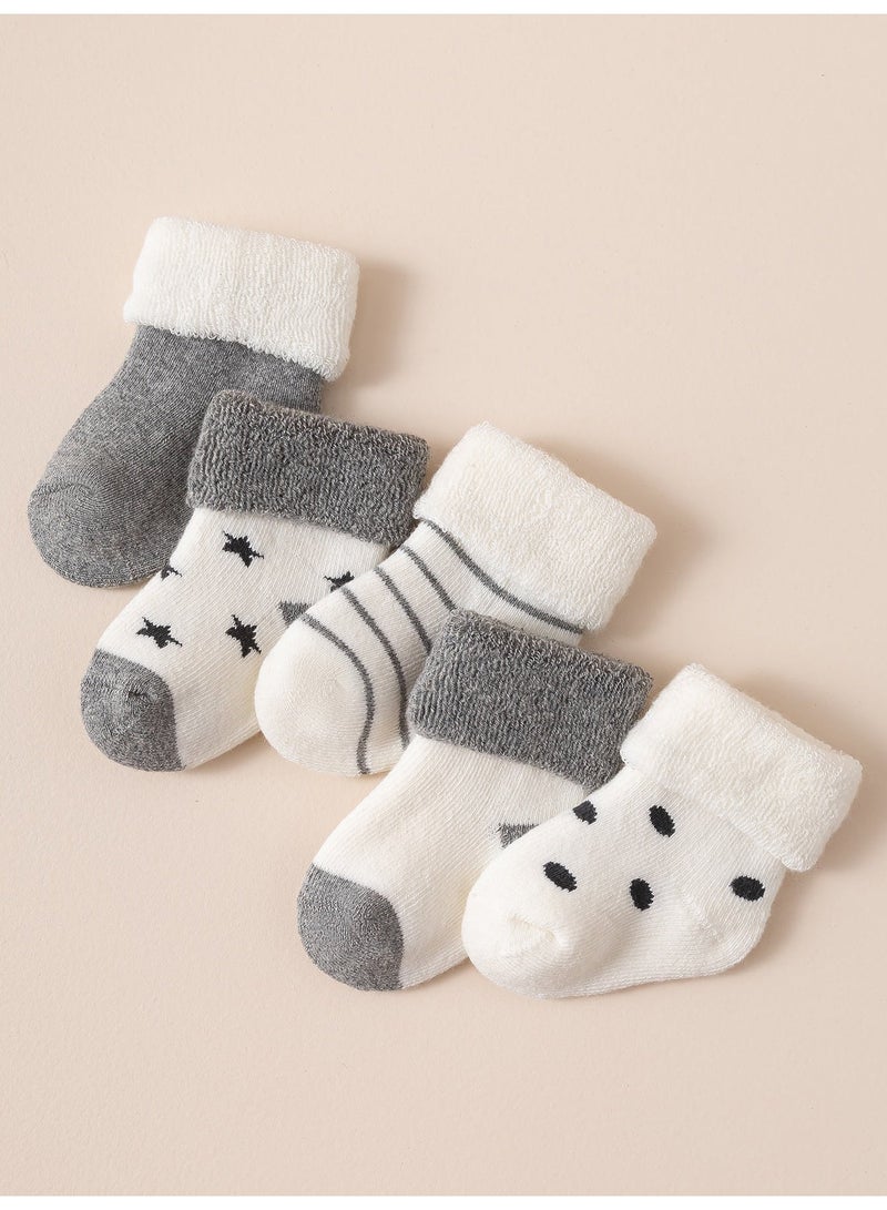 Baby Socks 5 Pairs Warm Wool Socks with Fold-Over Cuffs, Soft Winter Socks for Baby Boys and Girls, Age 3–12 Months - Image 1