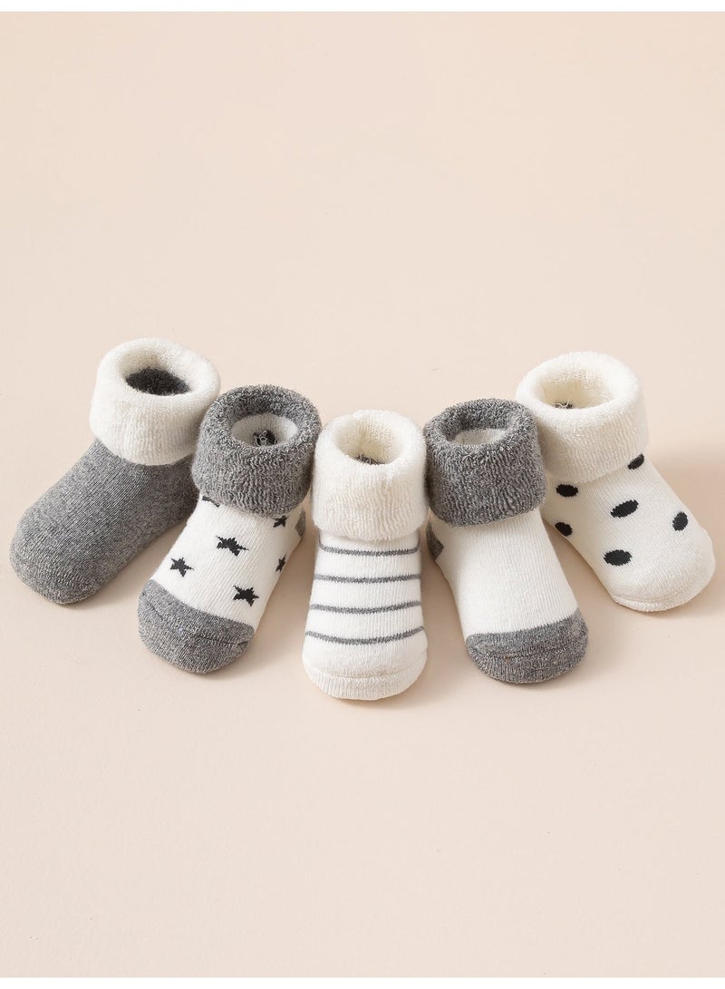 Baby Socks 5 Pairs Warm Wool Socks with Fold-Over Cuffs, Soft Winter Socks for Baby Boys and Girls, Age 3–12 Months - Image 3