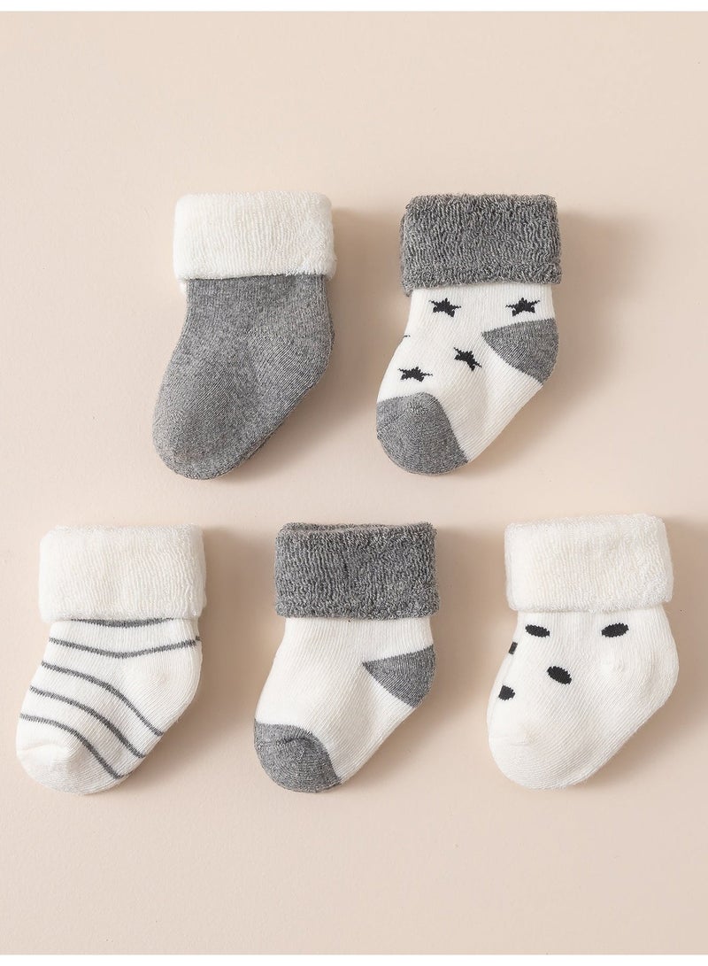 Baby Socks 5 Pairs Warm Wool Socks with Fold-Over Cuffs, Soft Winter Socks for Baby Boys and Girls, Age 3–12 Months - Image 5