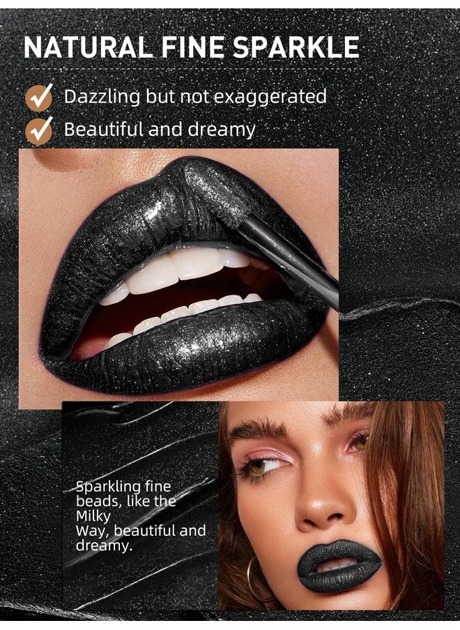 Easilydays - Easilydays Black Glitter Lip Gloss, Diamond Shimmer Lipstick, Metallic Matte Lipstick High Pigment Waterproof Long Lasting Lipsticks, Sparkling Glossy Liquid Lipstick Lip Gloss for Women (#10 Black) - Image 1