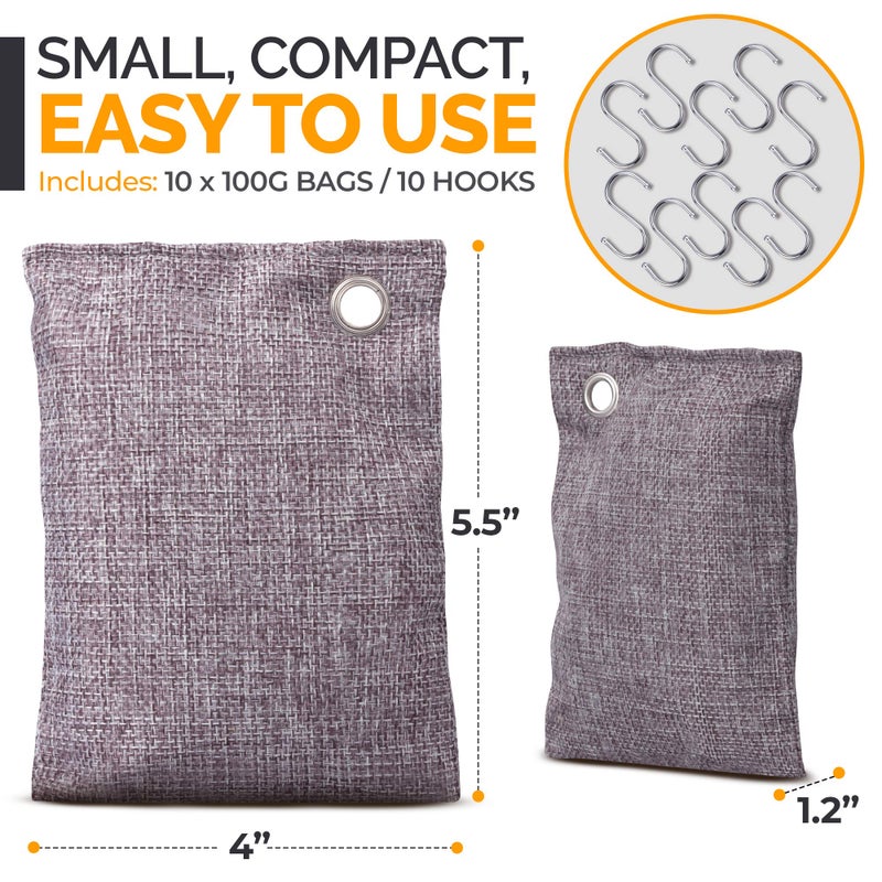 Vergali Activated Charcoal Odor Absorber 10x3.5oz w Hooks. Nature Fresh Bamboo Charcoal Air Purifying Bag Home Closet Air Freshener Deodorizer Odor Eliminator - Image 4