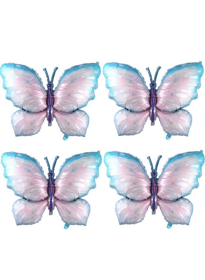 GIHOO Butterfly Balloons 4 Pieces 40Inch Blue Purple Butterfly Foil Mylar Balloons For Butterfly Themed Party Wedding Birthday Baby Shower Party Decoration (Blue) - Image 1