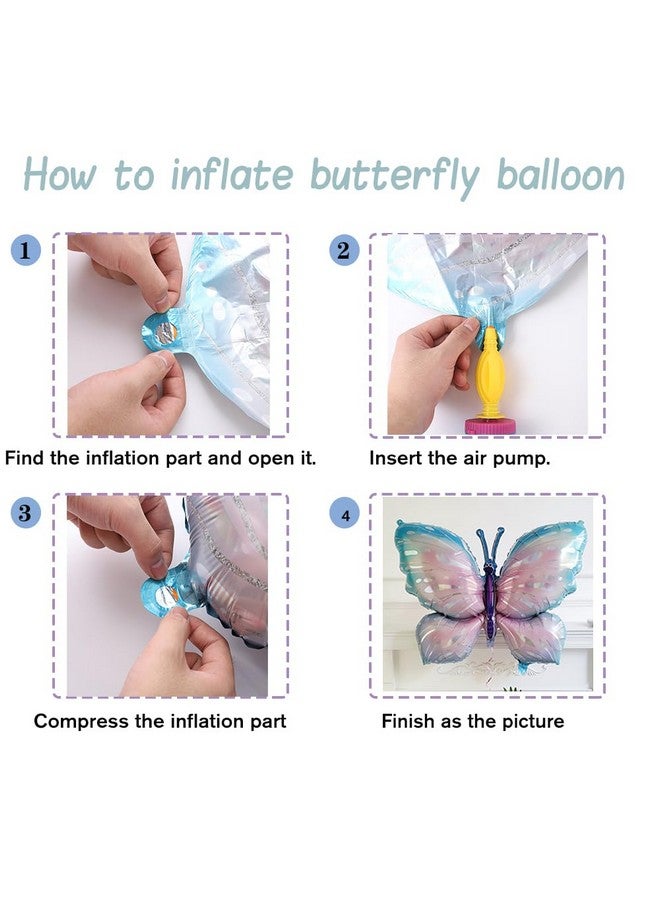 GIHOO Butterfly Balloons 4 Pieces 40Inch Blue Purple Butterfly Foil Mylar Balloons For Butterfly Themed Party Wedding Birthday Baby Shower Party Decoration (Blue) - Image 2