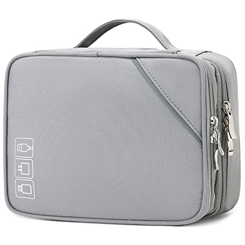 Lanola Travel Cable Organizer Bag, Electronic Accessories Case Portable Double Layer Cable Storage Bag for Cord,phone,Charger, Flash Drive,SD Card,Phone,Power Bank,Personal Items - Grey - Image 1