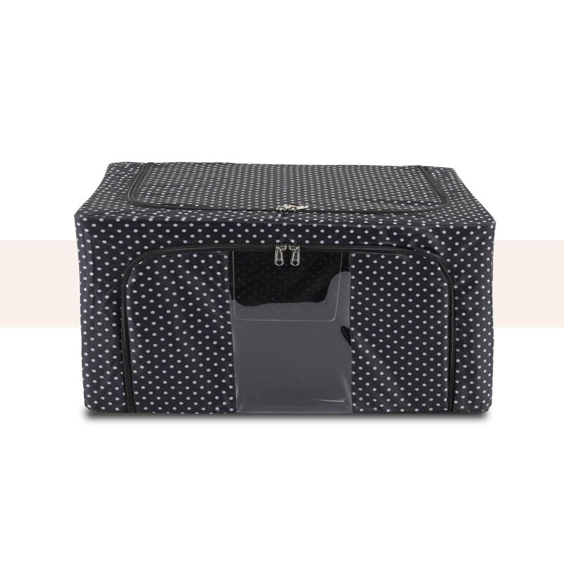 Urbane Home Urbane Home Pack of 2 Clothes Storage Box 24 Ltr Small and 66 Ltr Large Waterproof Underbed Storage Box Wardrobe Organizer Parachute Steel Frame Drawer Organizer Dot Print Black  - Image 2