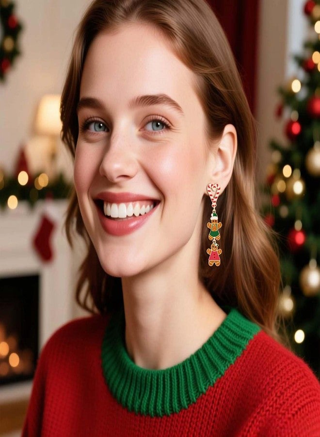 Aksod Christmas Earrings for Women Tree Gingerbread Man Santa Claus Earrings Dangle Trendy Enemal Xmas Holiday Festival Earring for Women (Gingerbread Man C) - Image 2
