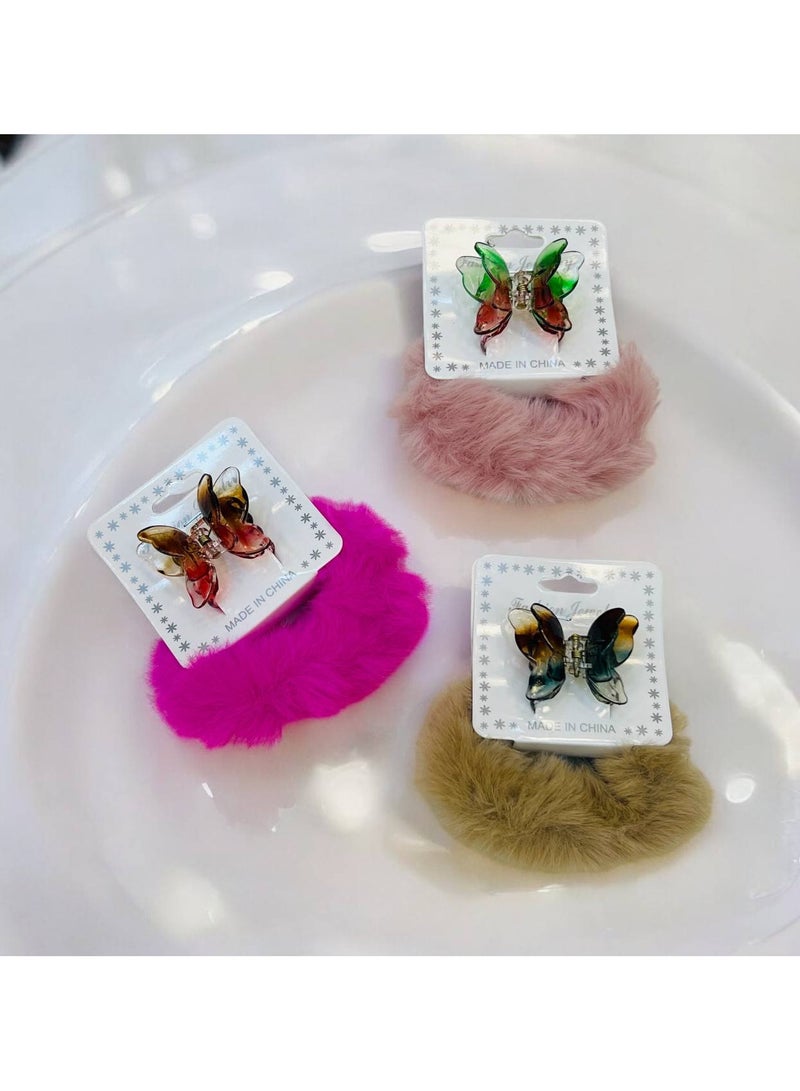 Butterfly clip and multi-colored fur elastic - Image 1