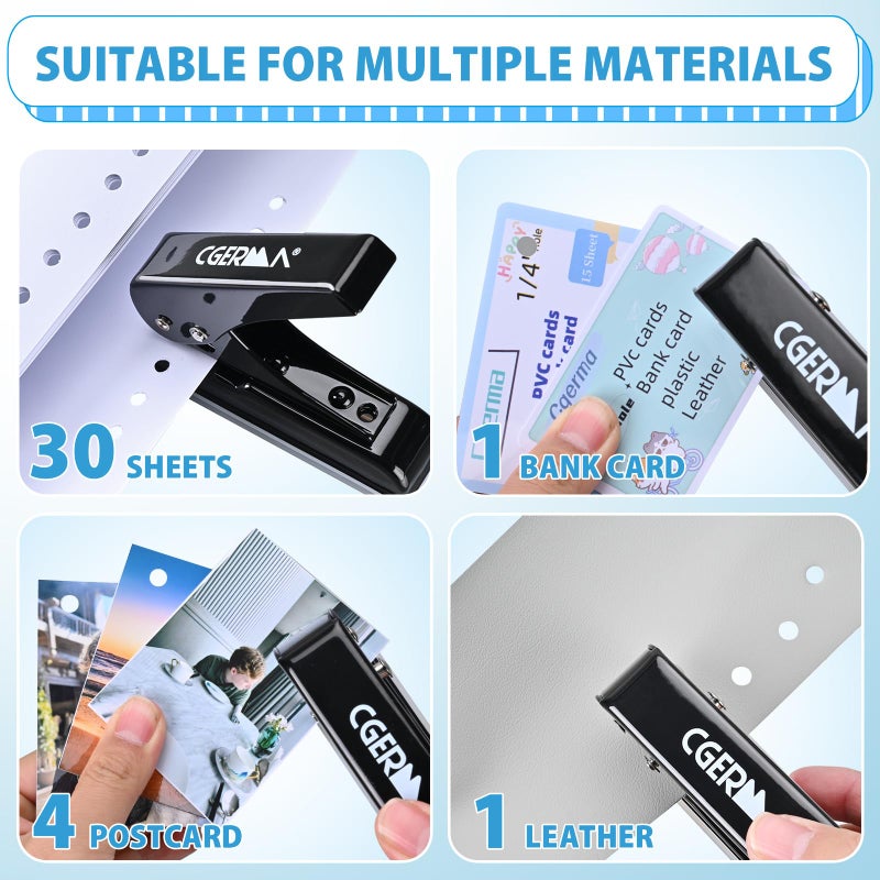 Cgerma Single Hole Punch, 30 Sheet Capacity, Heavy Duty Paper Hole Puncher, 1/4" Hole Punches, 60% Labor Savings for for ID Cards, Chipboard Art Projects, Black - Image 5