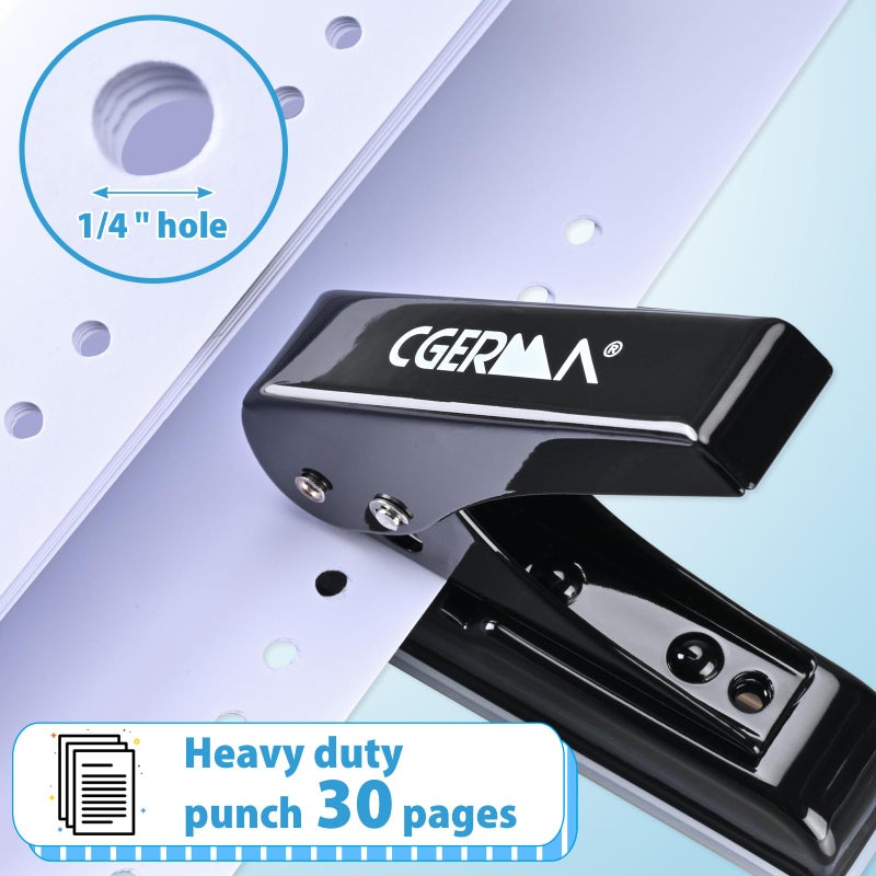 Cgerma Single Hole Punch, 30 Sheet Capacity, Heavy Duty Paper Hole Puncher, 1/4" Hole Punches, 60% Labor Savings for for ID Cards, Chipboard Art Projects, Black - Image 2