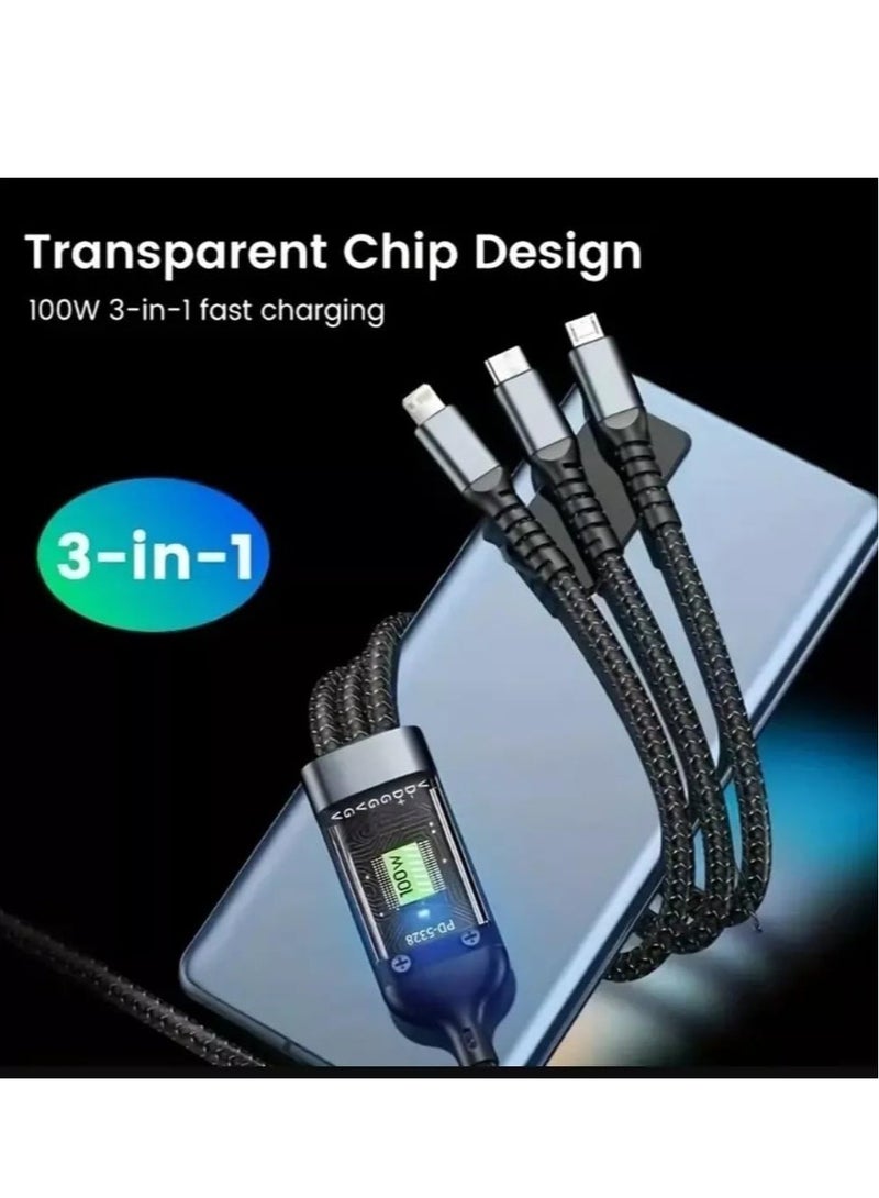 كابل شحن متعدد 3 في 1 - 1.2 متر كابل نايلون مضفر للشحن السريع - Image 2