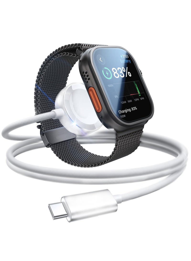 إكس ليفيل كابل شحن مغناطيسي لساعات Apple Watch، [منفذ USB-C] كابلات شحن لاسلكية متوافقة مع iWatch Series Ultra2/Ultra/8/7/6/SE/SE2/5/4/3/2، أبيض. - Image 1