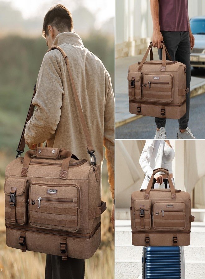 WITZMAN Canvas Travel Bag Men's Weekender Duffle Bag Large 40L with Toiletry Bag Sets Sports Bag with Shoe Compartment, brown, travel bag - Image 2