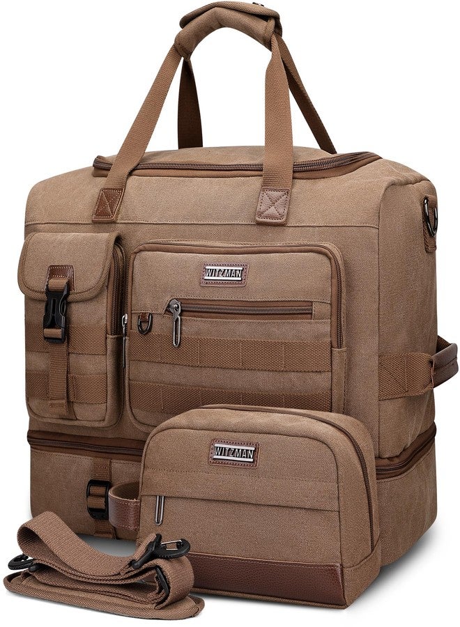 WITZMAN Canvas Travel Bag Men's Weekender Duffle Bag Large 40L with Toiletry Bag Sets Sports Bag with Shoe Compartment, brown, travel bag - Image 1