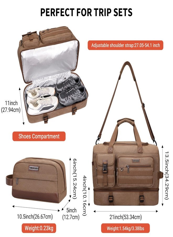 WITZMAN Canvas Travel Bag Men's Weekender Duffle Bag Large 40L with Toiletry Bag Sets Sports Bag with Shoe Compartment, brown, travel bag - Image 5