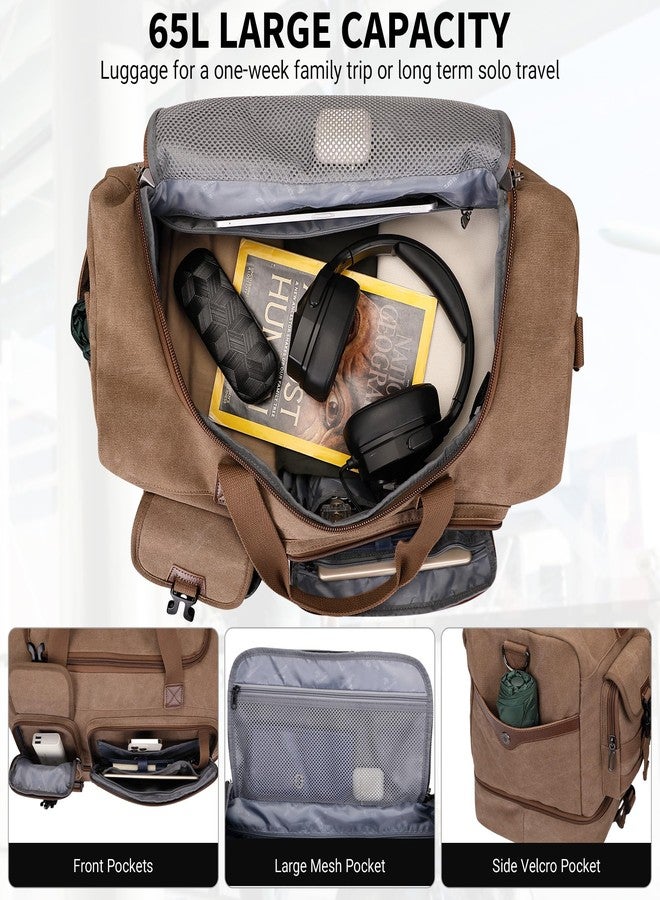 WITZMAN Canvas Travel Bag Men's Weekender Duffle Bag Large 40L with Toiletry Bag Sets Sports Bag with Shoe Compartment, brown, travel bag - Image 3