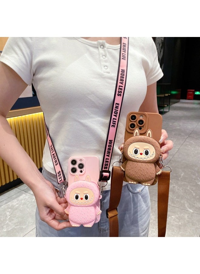 Generic - For SamsungNote20 Crossbody Phone Case S25FE Cute Rags Cartoon Change Headphone Bag-Color:Labubu Coin Purse + Diagonal Span - Brown-Applicable Models:For SamsungA32 5G - Image 1