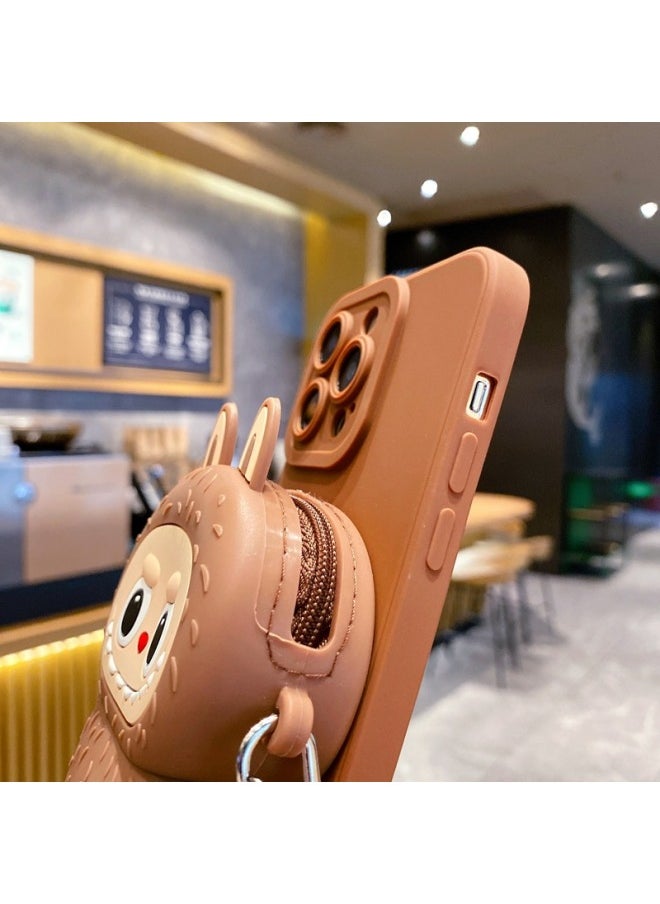 Generic - For SamsungNote20 Crossbody Phone Case S25FE Cute Rags Cartoon Change Headphone Bag-Color:Labubu Coin Purse + Diagonal Span - Brown-Applicable Models:For SamsungA32 5G - Image 1