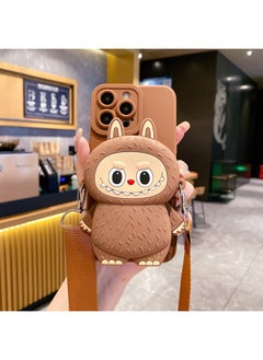 For SamsungNote20 Crossbody Phone Case S25FE Cute Rags Cartoon Change Headphone Bag-Color:Labubu Coin Purse + Diagonal Span - Brown-Applicable Models:For SamsungA32 5G